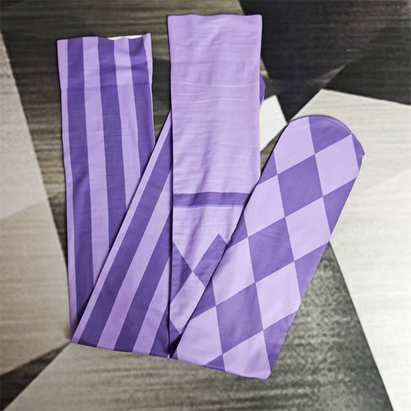 Purple Striped Gothic Geometric Pattern Thigh High Socks